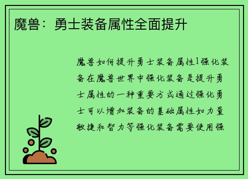 魔兽：勇士装备属性全面提升